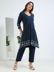 Navy Blue Cotton Printed Handloom Co-ord Set